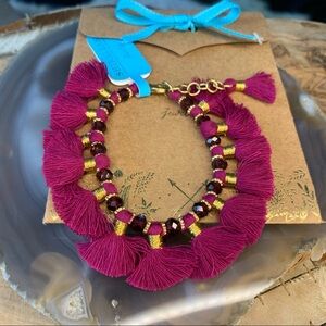 NWT! Clio Magenta Beaded Tassel Bracelet